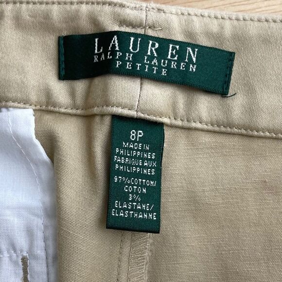 Ralph Lauren Petite Brown Tan Khaki Slash Pocket Straight Leg Cropped Trousers - Picture 4 of 5
